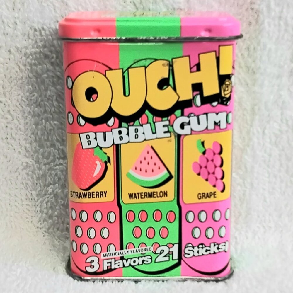 Vintage 90's Ouch! Bubble Gum 21 Sticks Collector's Tin!!